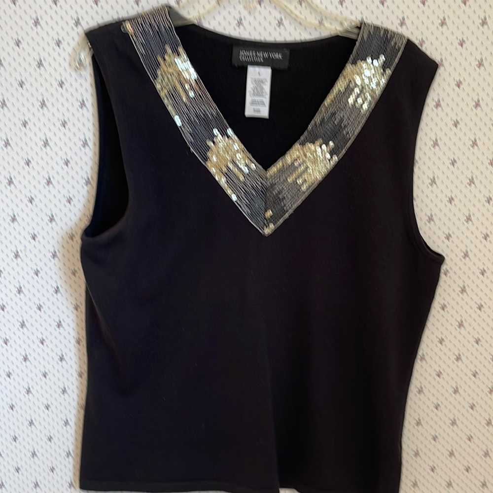 Black Silky Wool Top with Gold Sparkle